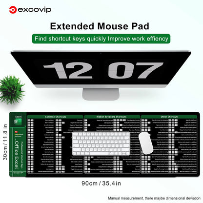 Extended Office Mouse Pad with Excel Shortcuts and Stitched Edge