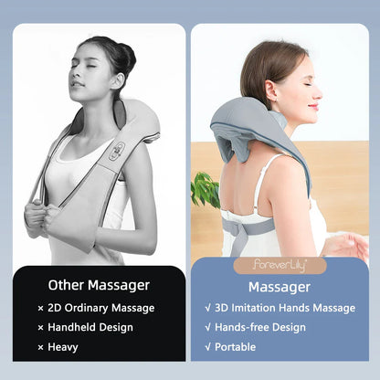 Wireless Neck and Back Massager with Heat and Kneading Technology