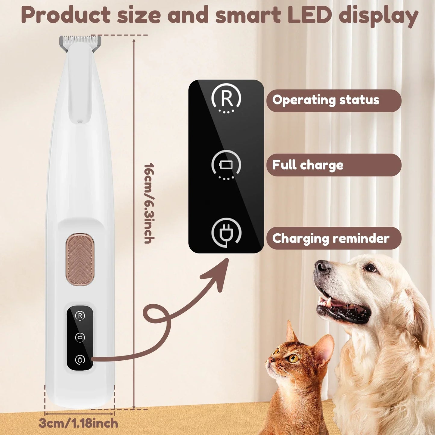 LED Pet Paw Trimmer - Waterproof, Low Noise, Cordless Grooming Clippers