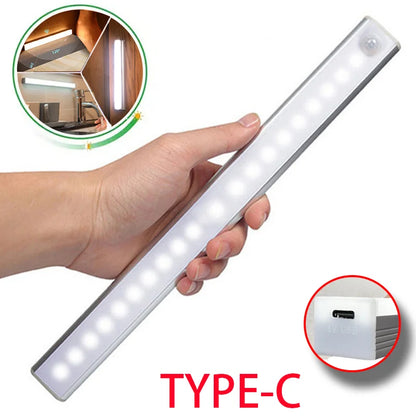 Rechargeable LED Motion Sensor Night Light - Wireless, Type-C Cabinet & Staircase Lamp