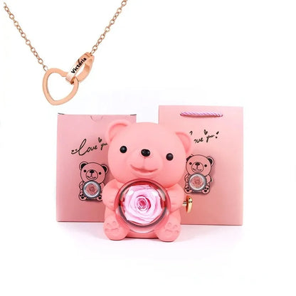 Rose Hugging Bear Gift Box With Necklace - Smart Shop (Online Store for wise shoppers) 