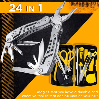 Portable Pocket Multitool - 24-in-1 Stainless Steel Survival Tool with Pliers, Knife, and Screwdrivers