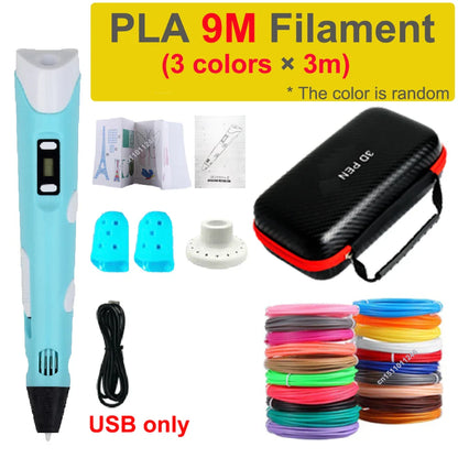 LED Display 3D Printing Pen with PLA Filament & Travel Case – DIY Creative Tool