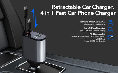 Car Retractable 4 in 1 Fast Charger