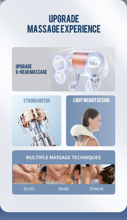 Wireless Neck and Back Massager with Heat and Kneading Technology