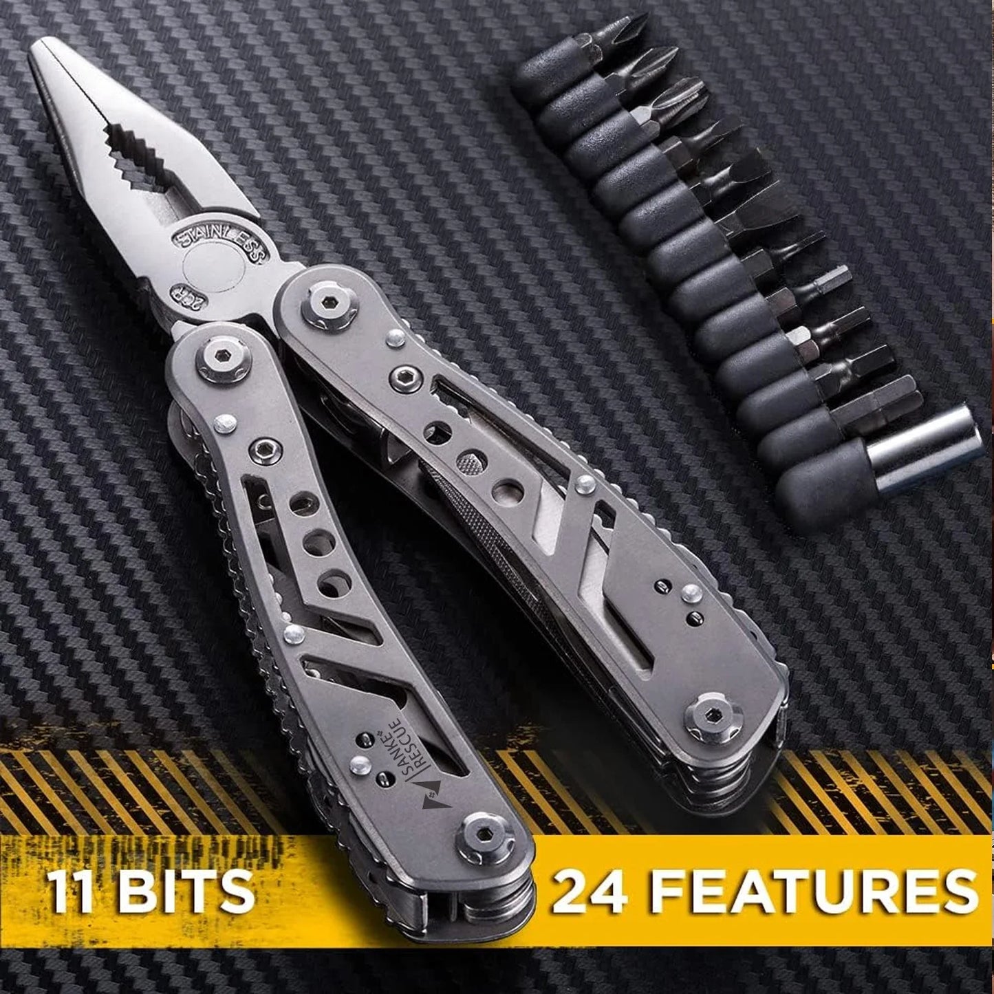 Portable Pocket Multitool - 24-in-1 Stainless Steel Survival Tool with Pliers, Knife, and Screwdrivers