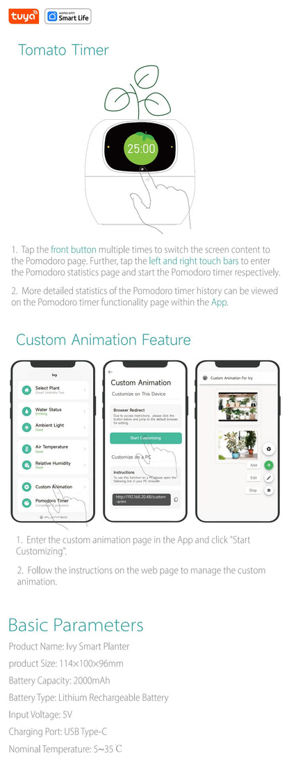 Tuya Ivy Smart Planter with Interactive AI & Customizable Display