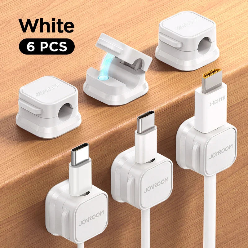 3-Pack or 6-Pack Magnetic Cable Clips – Adjustable Cord Organizer for Desk, Wall, and Car