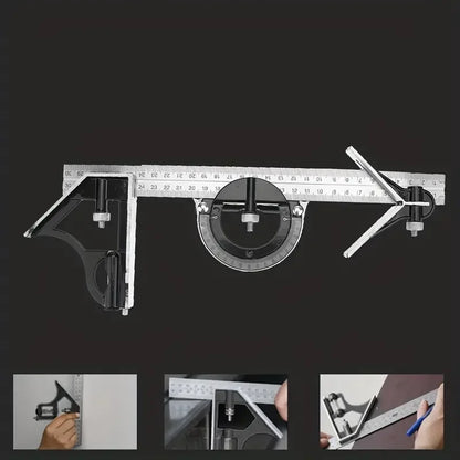 3-in-1 300mm Adjustable Measuring Ruler with Combination Square and Angle Finder