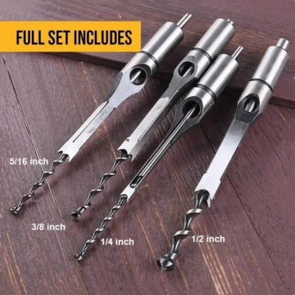 4-Piece Square Hole Drill Bit Set