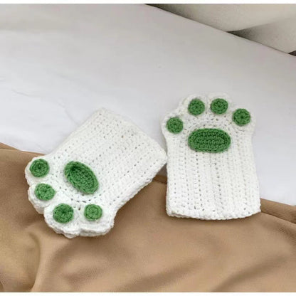 Cat Paw Hand-Knitted Winter Gloves