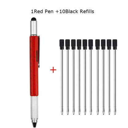 SearchFindOrder 10pc Black Refills Multifunctional 6-in-1 Precision Pen Screwdriver Ruler Caliper Touchscreen Stylus Level and Ballpoint Pen