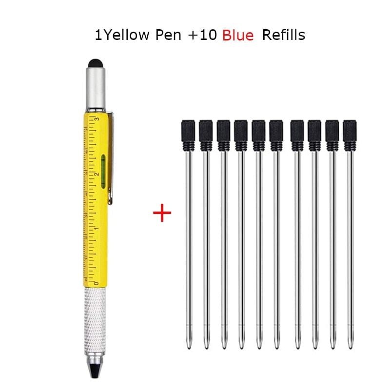 SearchFindOrder 1 Red 10 Blue ink Multifunctional 6-in-1 Precision Pen Screwdriver Ruler Caliper Touchscreen Stylus Level and Ballpoint Pen