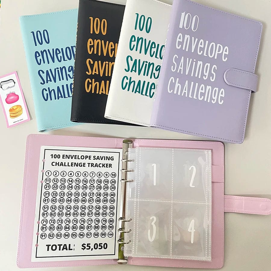 SearchFindOrder 25pcs refill bags 100 Envelope Savings Challenge Book Set with Binder