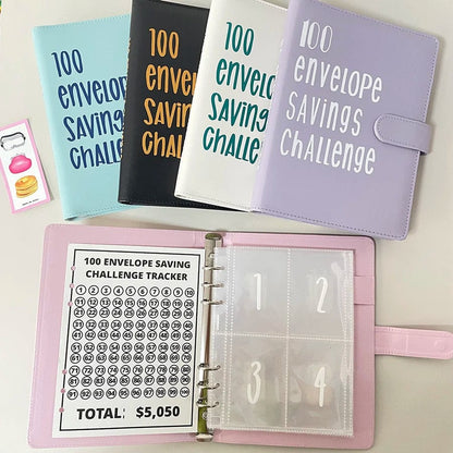 SearchFindOrder 25pcs refill bags 100 Envelope Savings Challenge Book Set with Binder