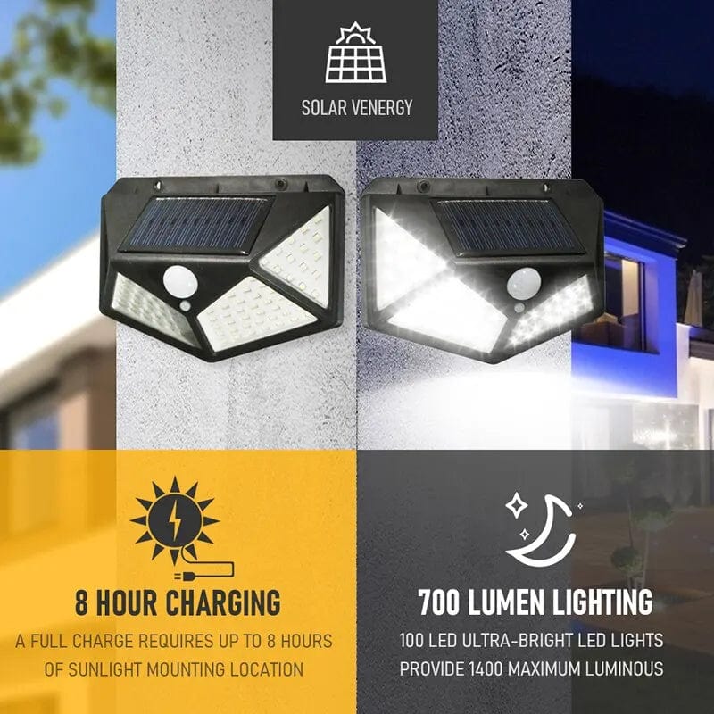 Wireless 100-LED Solar Outdoor Wall Light, Motion Sensor Security Lights with 270° Wide Angle, IP65 Waterproof, 3 Optional Modes for Garden, Patio, Yard, Front Door, Garage, Porch