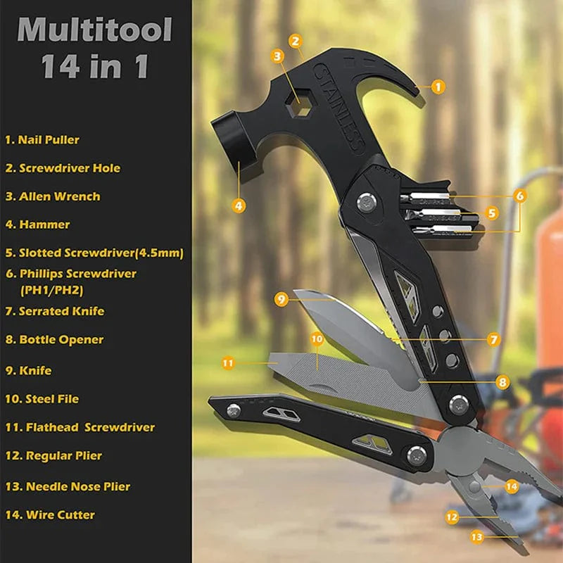 SearchFindOrder White 14-in-1 MultiTool: Ultimate Hammer and Utility Companion for Home, Camping, and Survival Adventures