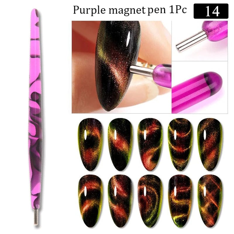 Cat Eye Gel Nail Polish Magnet Tool Set with Magnet Wand for Holographic Cat Eye, Double-head Flower Design Nail Magnet Pens, 3D Magnetic Cat Eye Gel Nail Polish Nail Art for Salon, Studio or Home