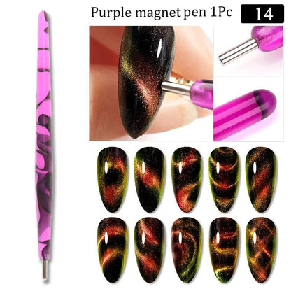 Cat Eye Gel Nail Polish Magnet Tool Set with Magnet Wand for Holographic Cat Eye, Double-head Flower Design Nail Magnet Pens, 3D Magnetic Cat Eye Gel Nail Polish Nail Art for Salon, Studio or Home