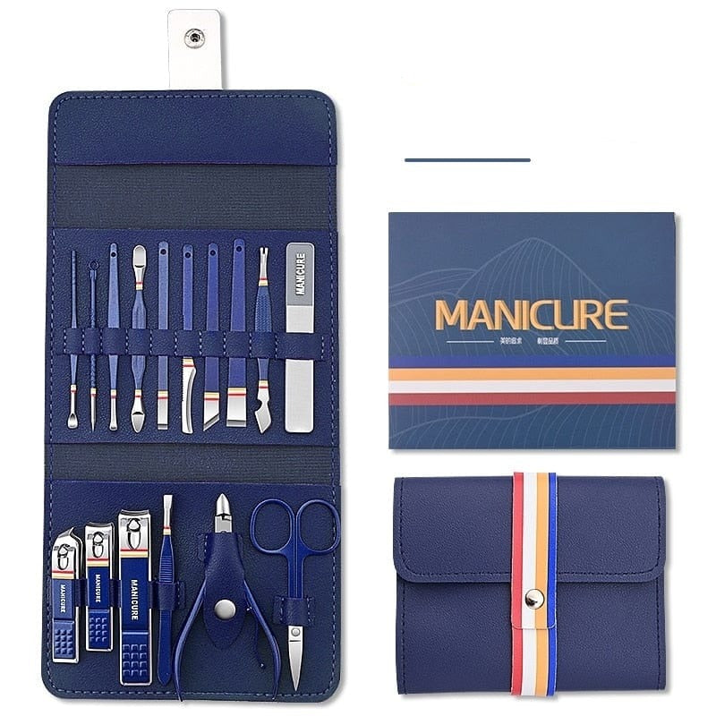 SearchFindOrder 16 PCS Blue Stainless Steel Manicure Set with Bag