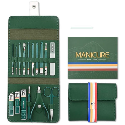 SearchFindOrder 16 PCS Green Stainless Steel Manicure Set with Bag