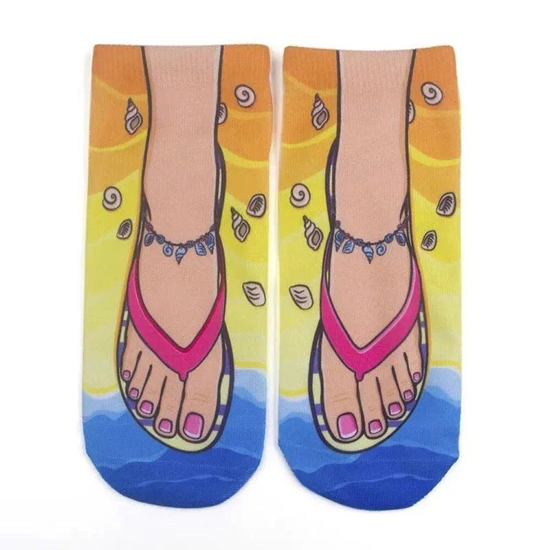 SearchFindOrder 36 Whimsical 3D Print Delight Socks Playful Flip Flop Edition