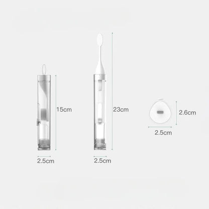 Portable Travel Toothbrush with Built-in Refillable Toothpaste Tube, Includes Cleaner Head Soft Bristles for Travel, Camping, School, Business Trip