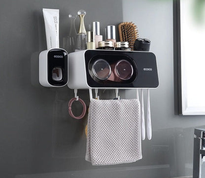 SearchFindOrder 2 Cup Black Eco Squeeze Wall-Mounted Toothpaste Dispenser Kit Innovative Bathroom Solution