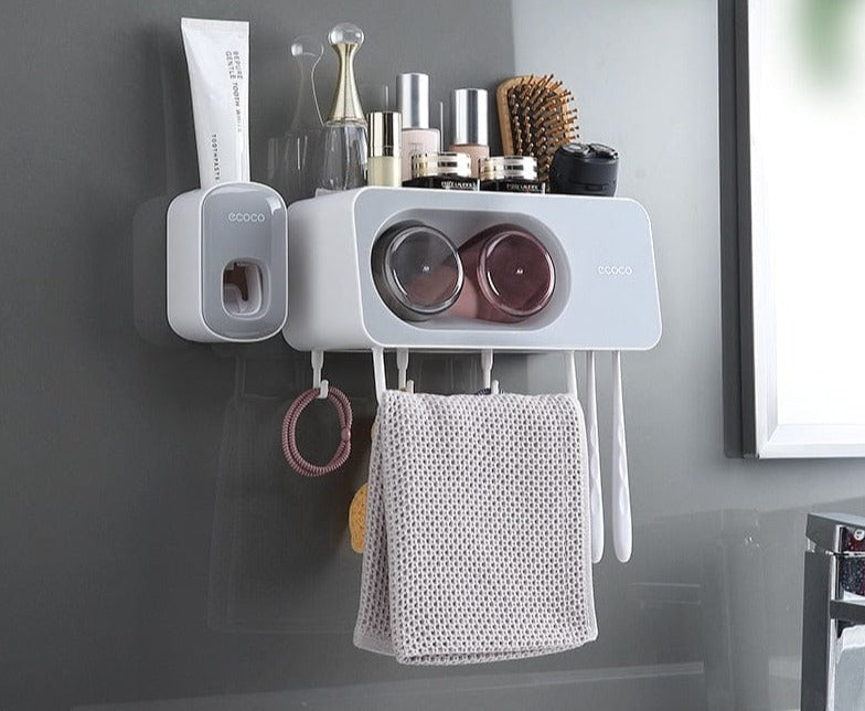 SearchFindOrder 3 Cup Grey Squeezer Eco Squeeze Wall-Mounted Toothpaste Dispenser Kit Innovative Bathroom Solution