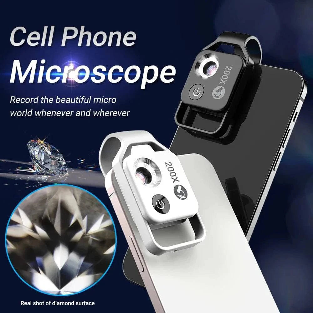 SearchFindOrder White without CPL 200X Microscope Lens with CPL Mobile LED Guide Light  for iPhone & Samsung