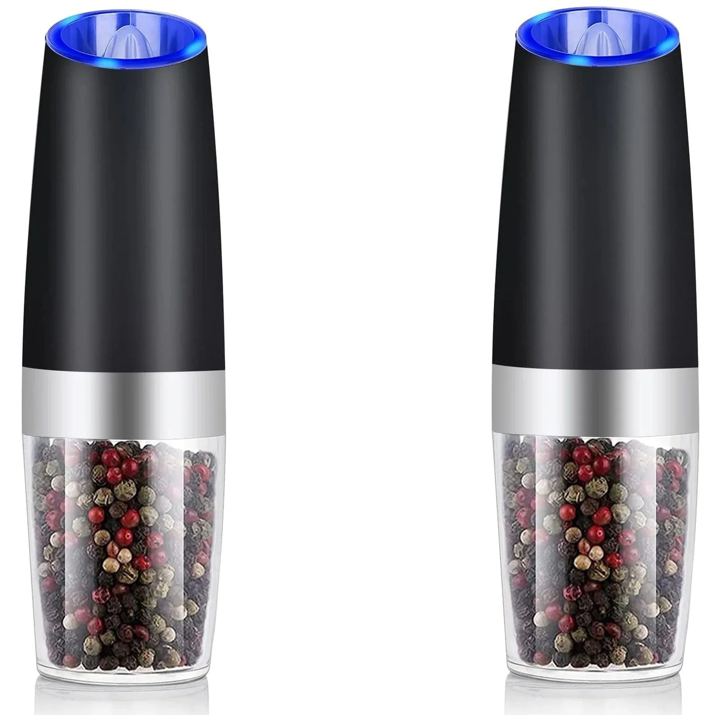 Electric Salt & Pepper Grinder Set, Adjustable Coarseness, Battery Powered with LED Light, Stainless Steel