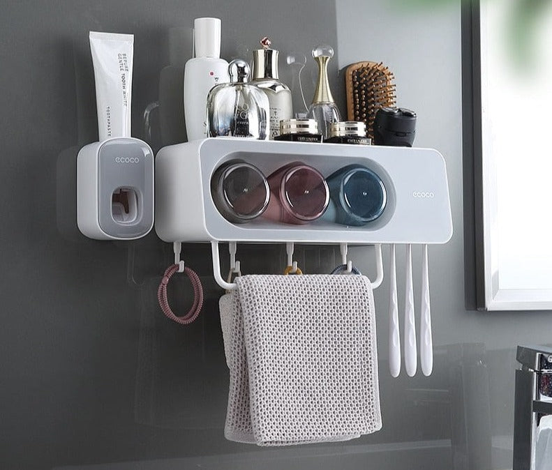 SearchFindOrder 2 Cup Grey  Squeezer Eco Squeeze Wall-Mounted Toothpaste Dispenser Kit Innovative Bathroom Solution