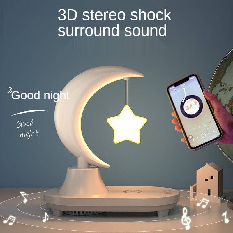 SearchFindOrder 3-In-1 Crescent Moon Night Light Wireless Phone Charger with Bluetooth Speaker