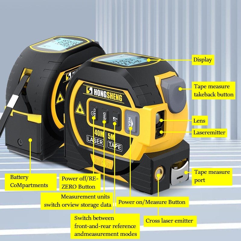 3-in-1 High-Precision Laser Tape Measure, Rangefinder, Infrared Distance Meter, Backlight LCD Display Measuring Tape