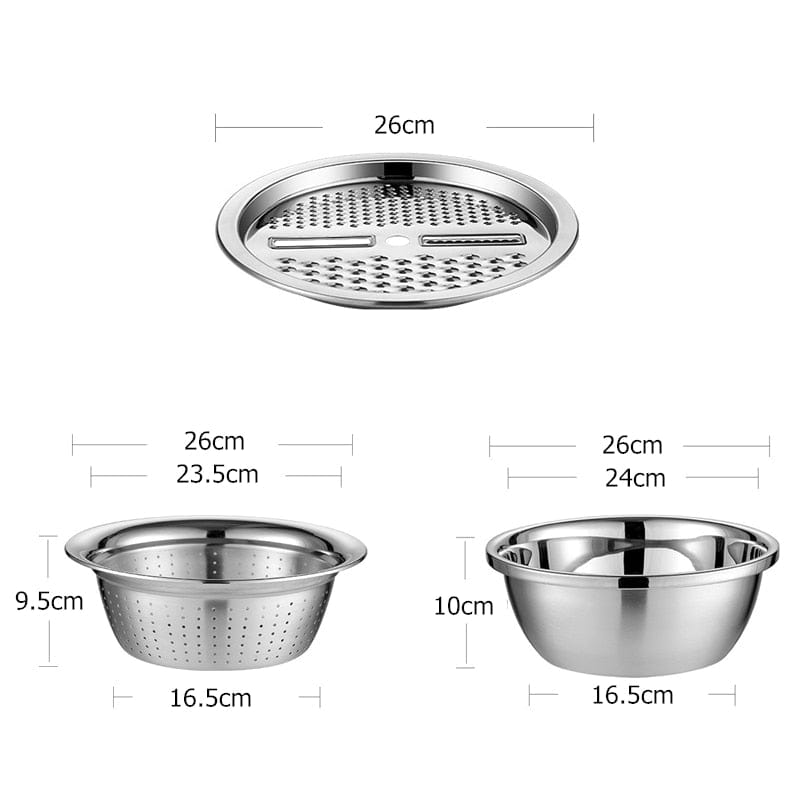 3-in-1 Stainless Steel Vegetable Slicer Grater, Cutter, Drain Basket