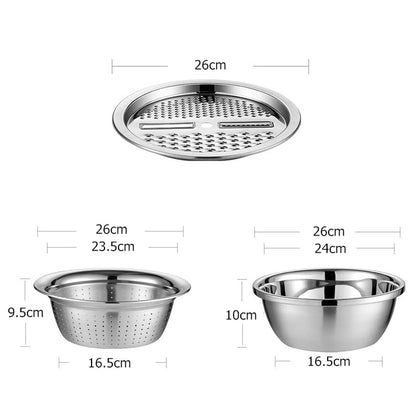 3-in-1 Stainless Steel Vegetable Slicer Grater, Cutter, Drain Basket