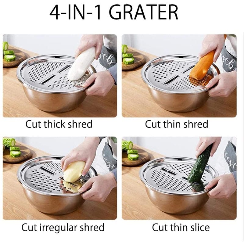 3-in-1 Stainless Steel Vegetable Slicer Grater, Cutter, Drain Basket