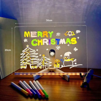 Acrylic Dry Erase Board with Light, 11.8 X 7.9” Light up Dry Erase Board with Adjustable Stand, Glow LED Note Message Board with 7 Erasable Color Pens for Office, School, Home