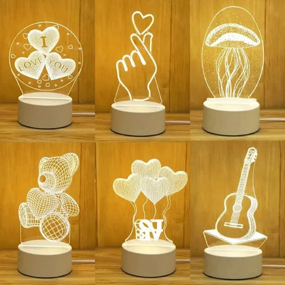 SearchFindOrder USB Warm White / Unicorn 3D Acrylic LED Lamp with Romantic Love Design for Home