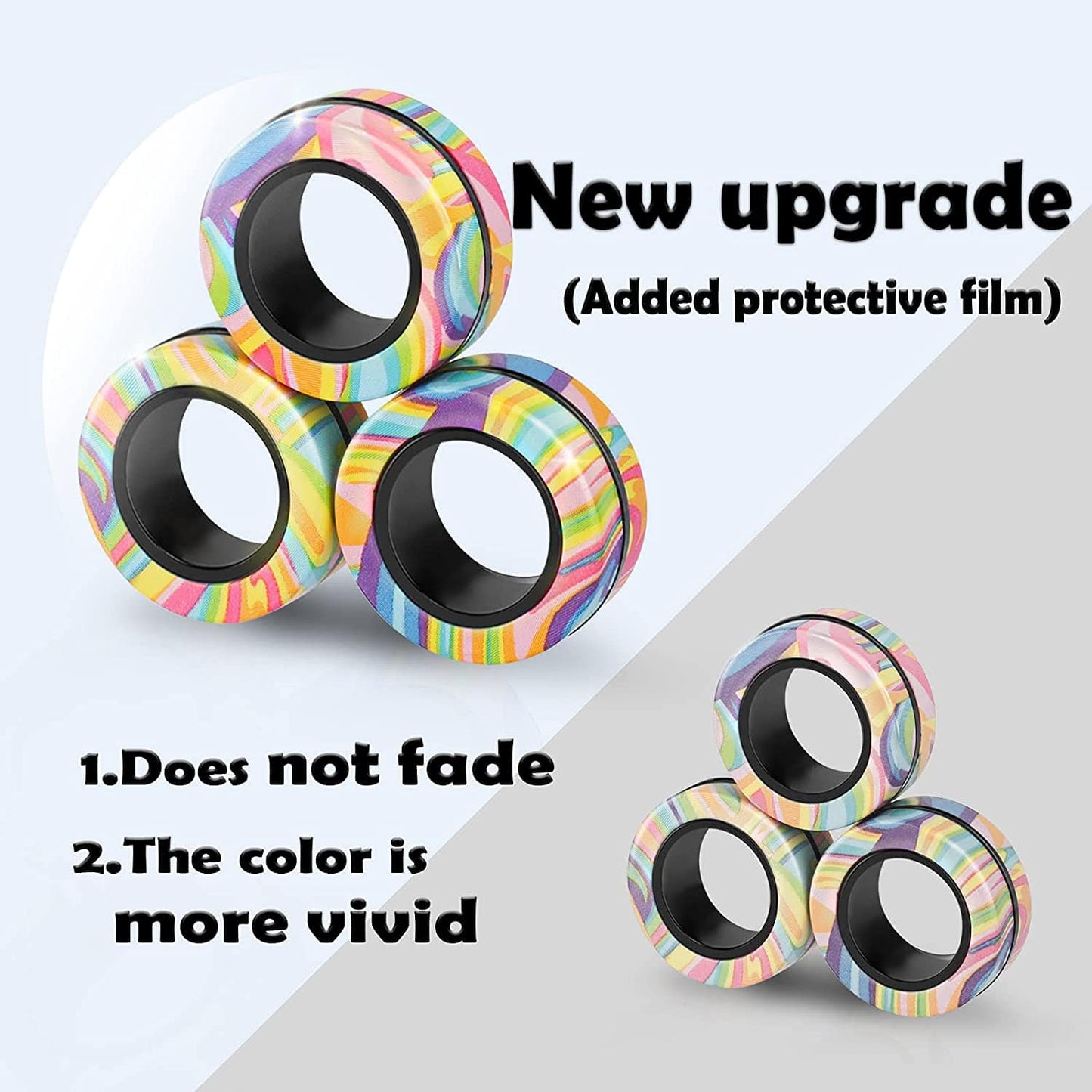 3 Pcs Finger Magnetic Rings Fidget Toys, Colorful Magnet Rings for Stress Relief, ADHD, Autism, Anxiety