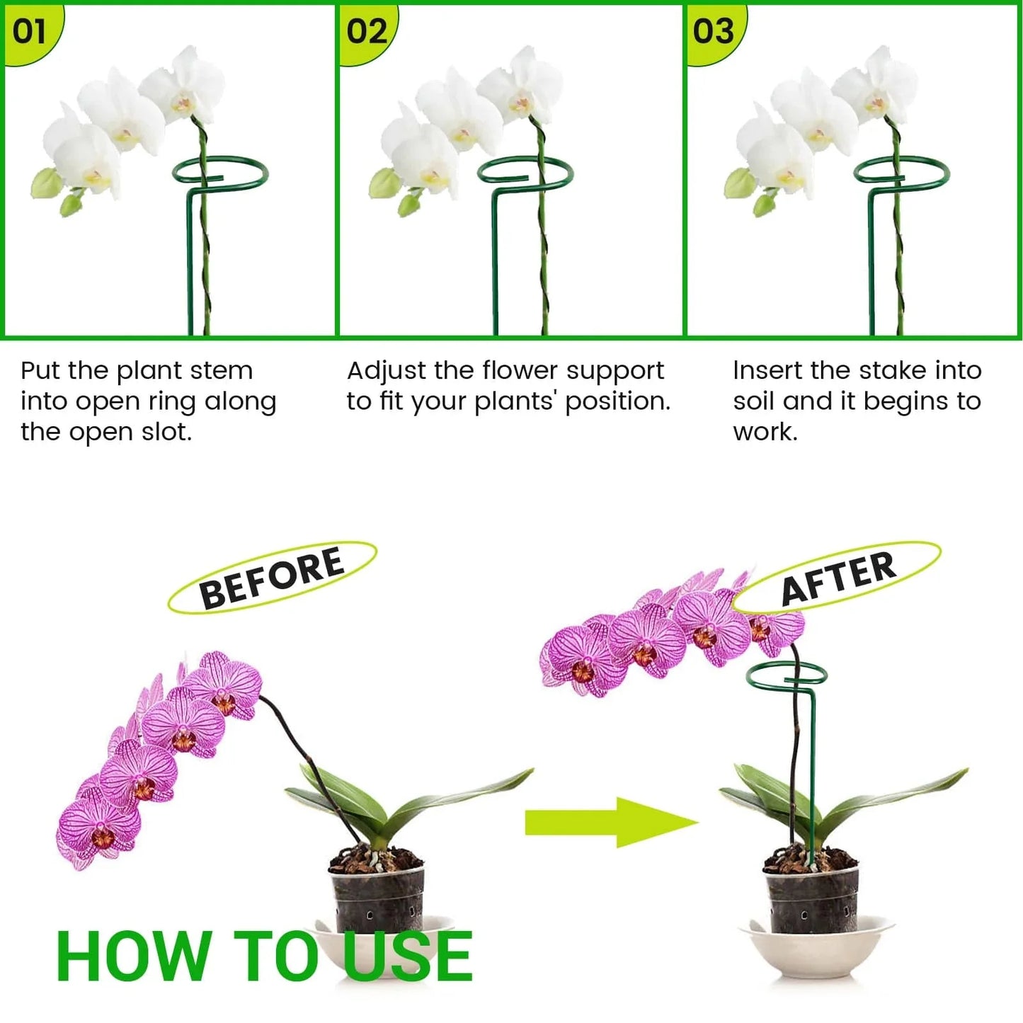 Premium Metal 16 Inch Plant Support Stakes, Single Stemmed Flower Support Hoops, Garden Plant Stakes, Plant Prop for Amaryllis, Orchid, Lily, Rose, Peony, Tomatoes, Gladiolus