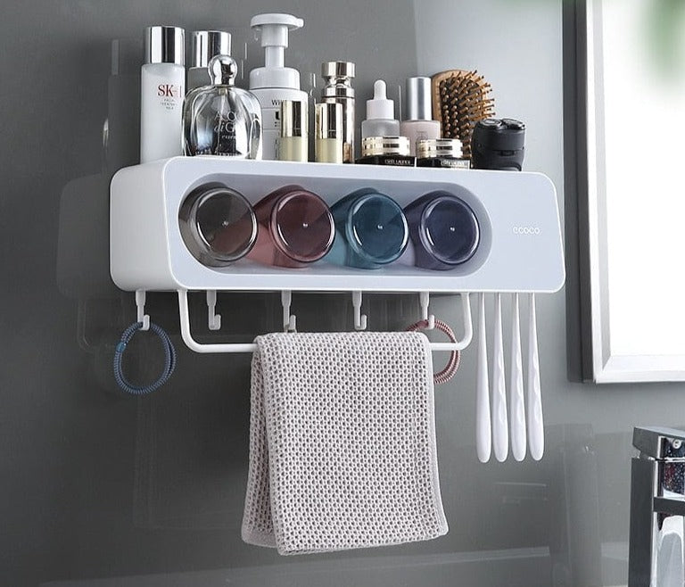 SearchFindOrder 2 Cup Grey Eco Squeeze Wall-Mounted Toothpaste Dispenser Kit Innovative Bathroom Solution