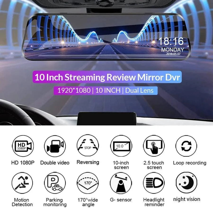 SearchFindOrder 96-10MRCCBL 4K Car Mirror Touch Screen Rear View Dash Cam