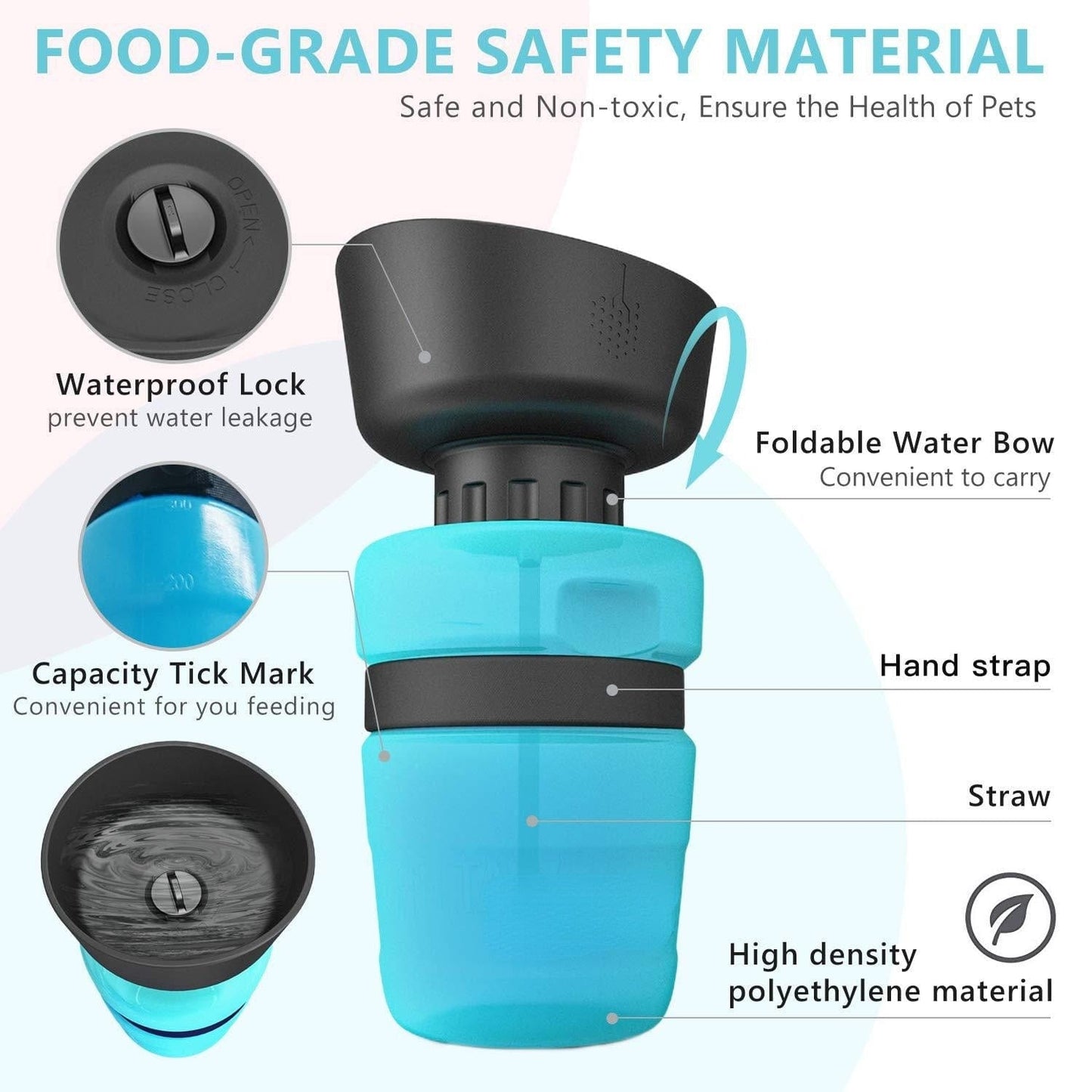 Pet Water Bottle for Dogs with Leakproof Built-in Foldable Bowl, BPA-Free