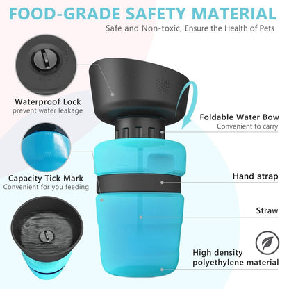 Pet Water Bottle for Dogs with Leakproof Built-in Foldable Bowl, BPA-Free