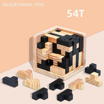 Creative 3D Wooden PuzzleInterlocking Cube Brain Teaser and Early Learning Educational Toy for Kids