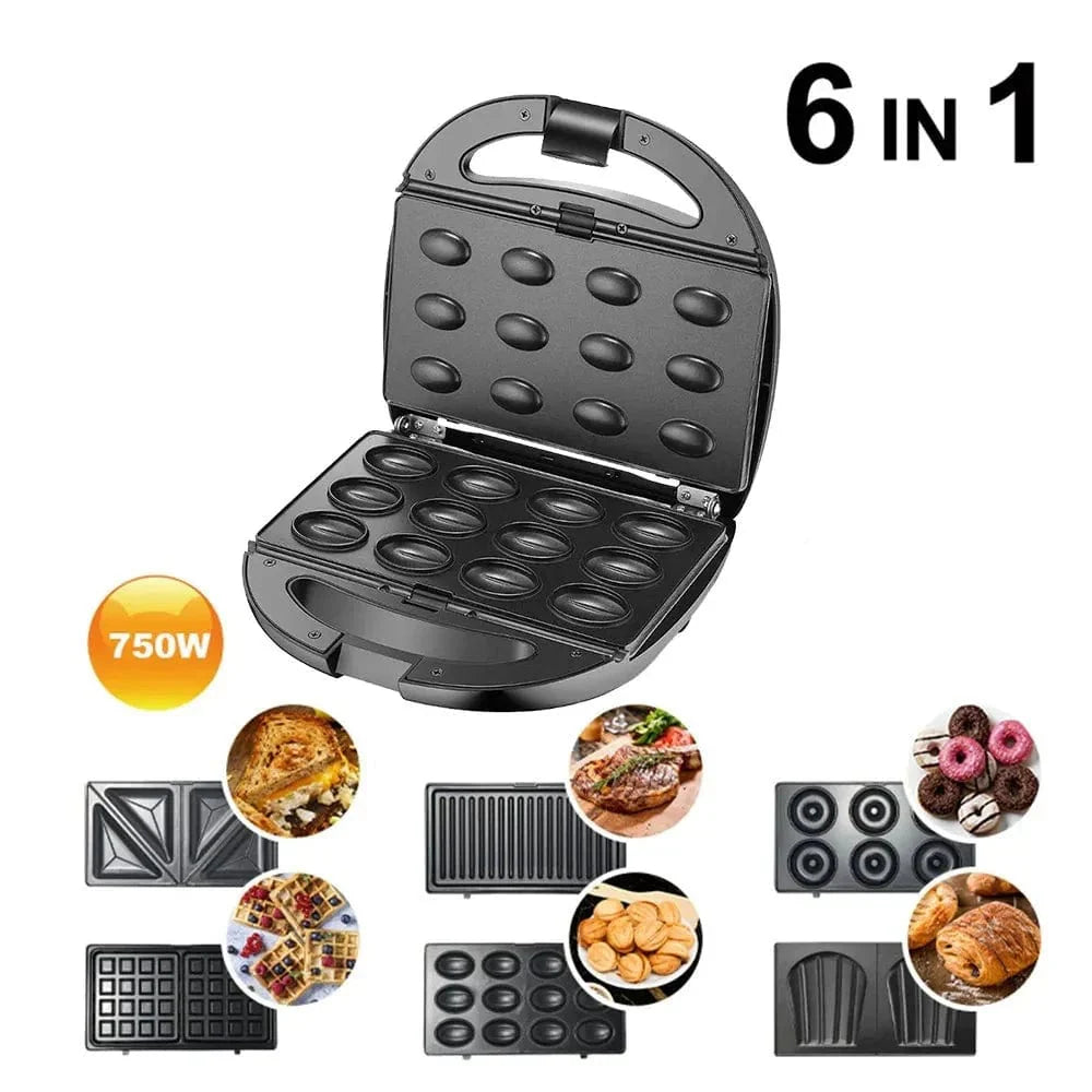 SearchFindOrder Black / 6 / 220V 50HZ | us | CHINA 6 In-1 Electric Waffle Maker Breakfast Machine