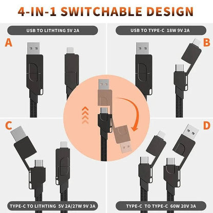 60W Fast Charging, 6-in-1 Multi Charging Data Cable, Portable Keychain, Compatible with Cell Phones, Tablets, Power Bank - Smart Shop (Online Store for wise shoppers) 