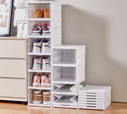 SearchFindOrder China / 3-layer 6-Tier Stackable Sneaker Storage: Transparent, Dustproof, Foldable Shoe Boxes