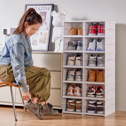 Multi Tier Stackable Sneaker Storage: Transparent, Dustproof, Foldable Shoe Boxes